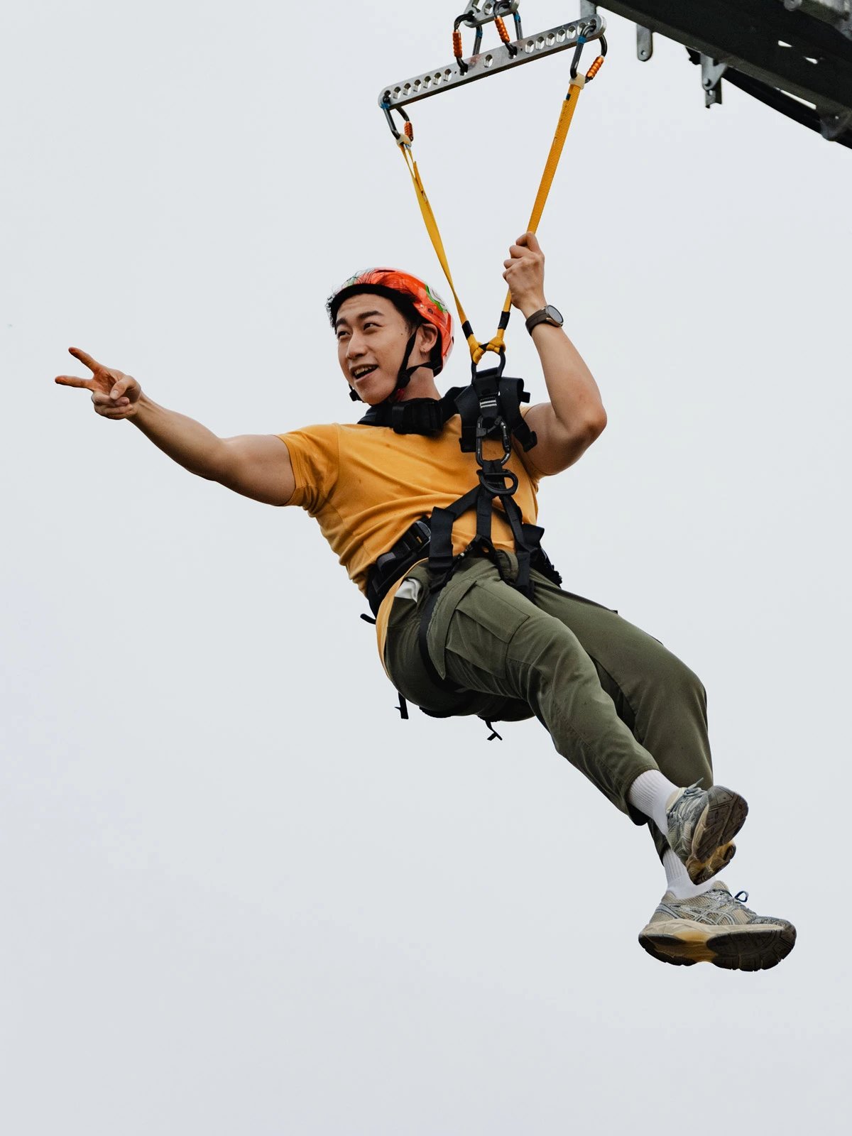 Skyline Hyfly Zipline - Man on Zipline Posing During Zip Ride